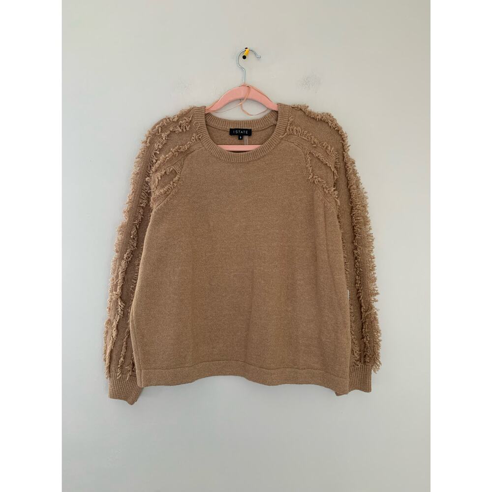 NWT 1.State Boho Wild Thing Crew Neck Fringe Sleeves Sweater In Brown Small - Picture 10 of 12